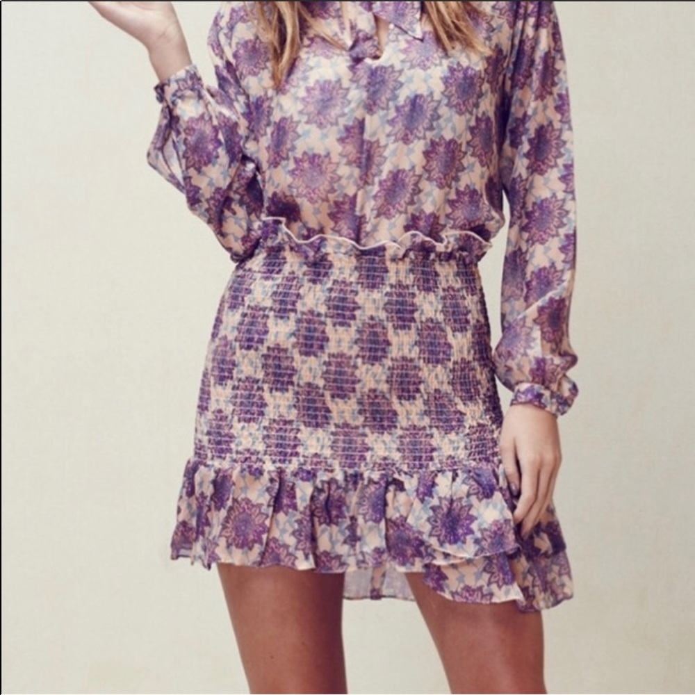 For Love & Lemons Floral Shirred Skirt